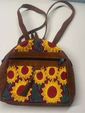 brown floral backpack